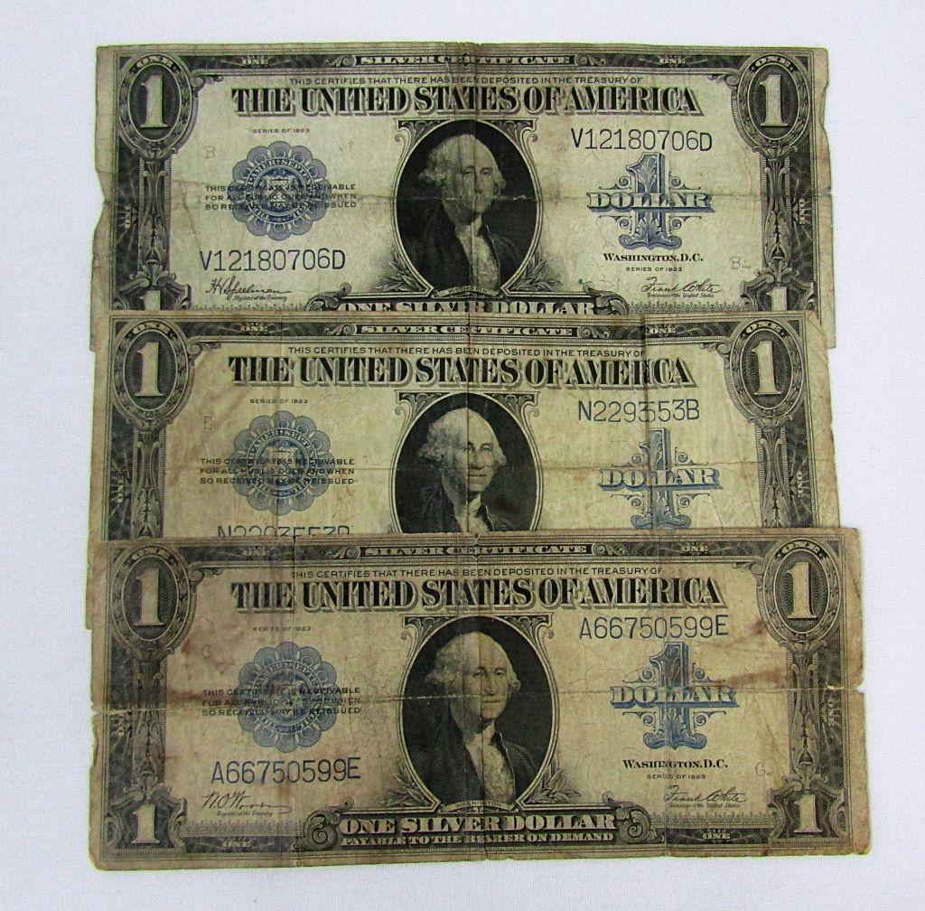 (3) 1923 $1 SILVER CERTS LARGE SIZE NOTES (1 of 2)