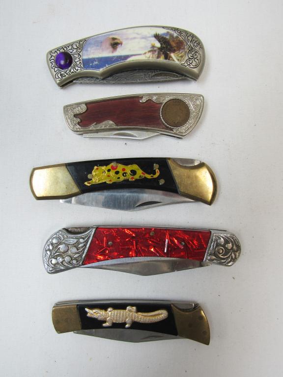 5 LOCK BACK POCKET KNIVES; (1 of 2)