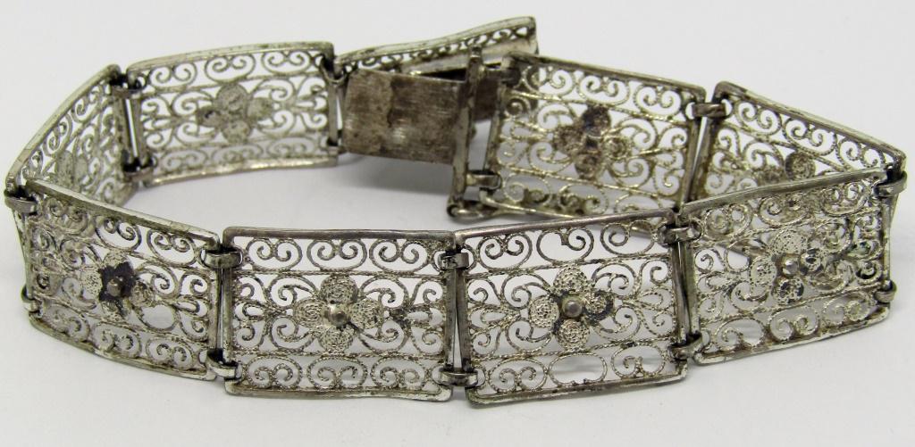VINTAGE STERLING FILIGREE PANEL BRACELET (1 of 5)