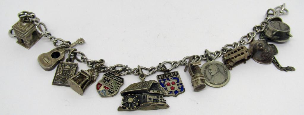 VINTAGE STERLING CHARM BRACELET WITH (13) (1 of 2)