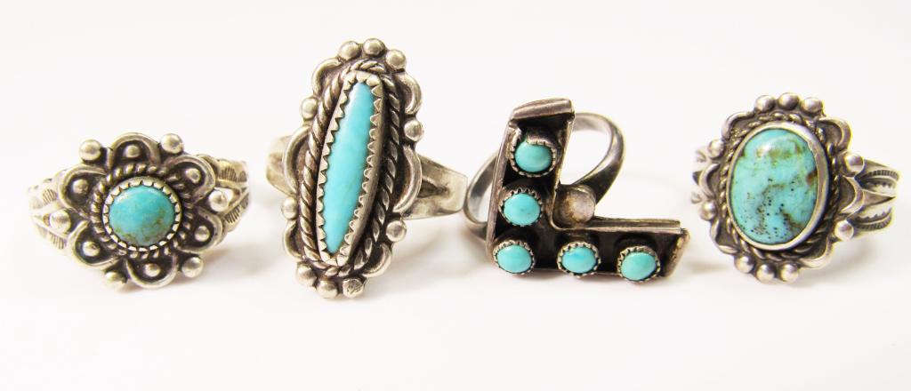 3-NAVAJO STERLING RINGS WITH TURQUOISE STONES (1 of 4)