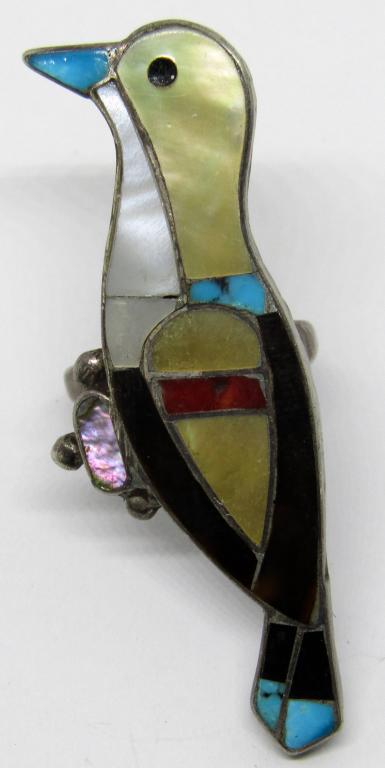 ZUNI STERLING BIRD RING WITH GORGEOUS INLAY (1 of 4)