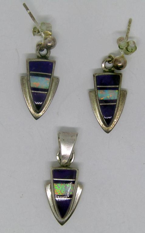 STAMPED ZUNI INLAY STERLING SET (1 of 3)
