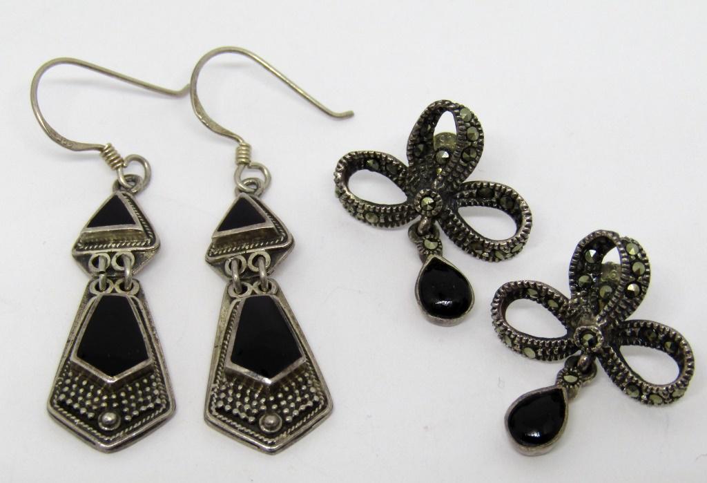 (2) PAIR STERLING / BLACK ONYX EARRINGS (1 of 4)