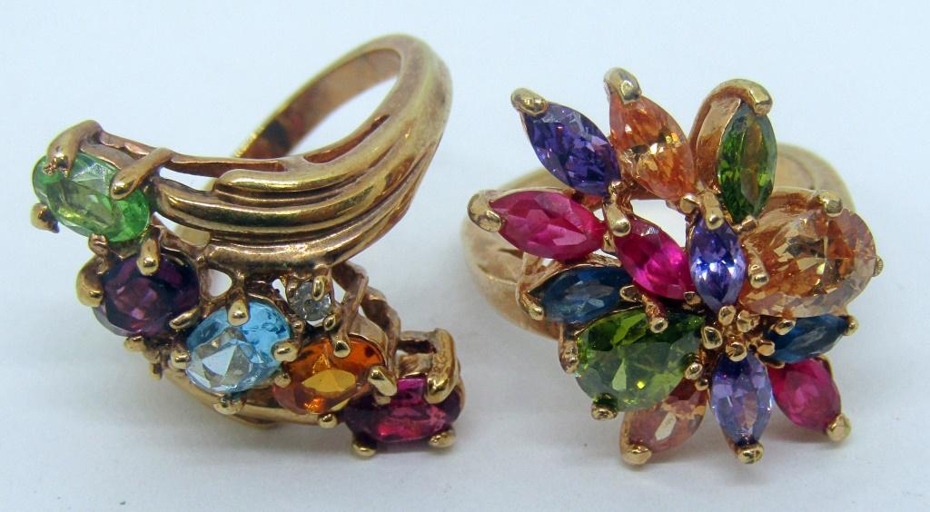 (2) MULTI-COLORED STONE LADIES RINGS (1 of 3)