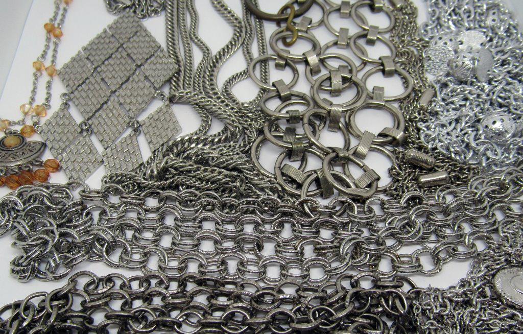 9 SILVER TONED NECKLACES (1 of 2)