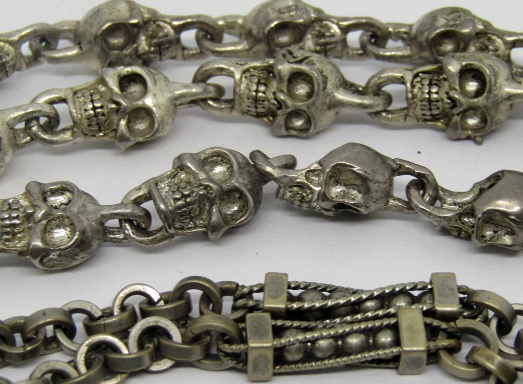 MATCHING SILVER TONED NECKLACE/BRACELET: SKULL DESIGN; J&CO ANKLET