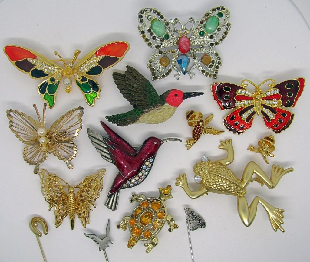 VTG. ANIMAL BROOCHES AND PINS, MONET!: 8 BROOCHES, 4 PINS, 3 HAT PINS