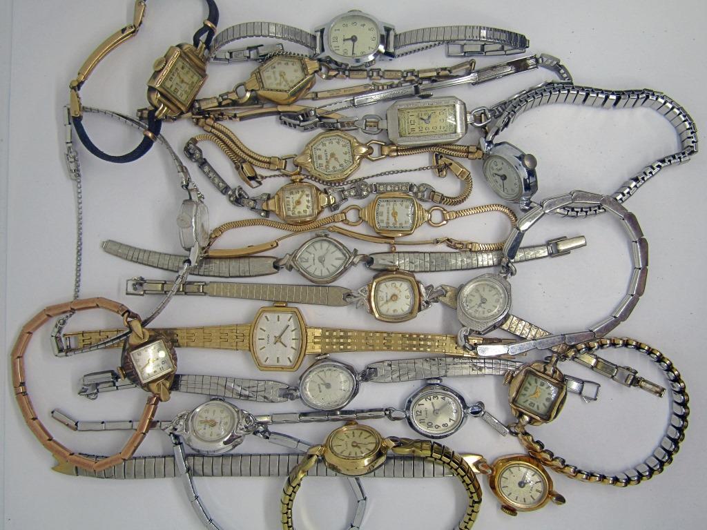 20 VINTAGE LADIES WRISTWATCHES: ELGIN, BULOVA, BENRUS, TIMEX, CAREVELLE, GRUEN & GOTHAM - UNTESTED