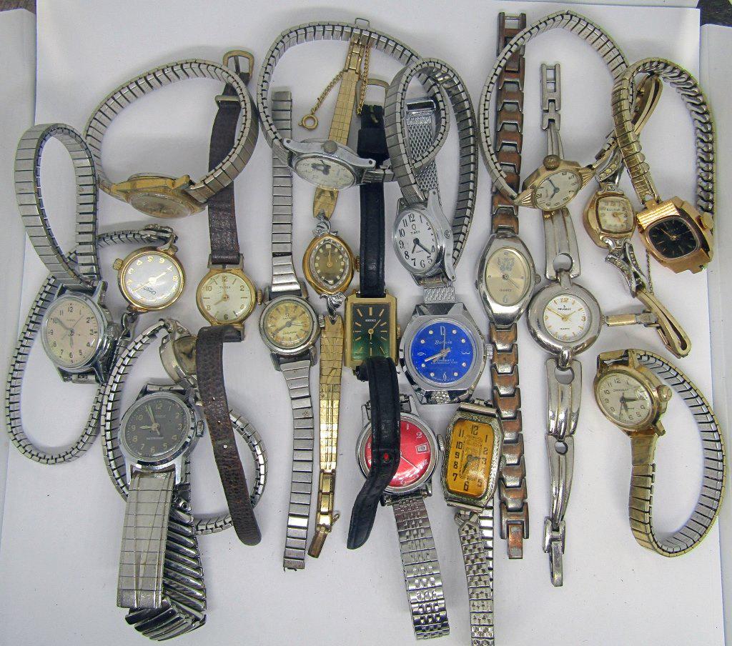 20 VINTAGE LADIES WRISTWATCHES: OMEGA (rough condition), BULOVA, CARVELLE, PEUGOT, SEIKO, VULCAN TIMEX & MORE - UNTESTED
