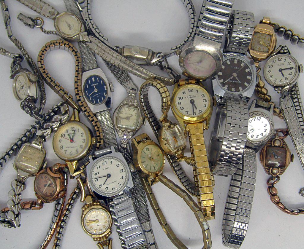 20 VINTAGE LADIES WRISTWATCHES: BULOVA, ELGIN, GRUEN, HAMILTON, SEIKO, TIMEX & MORE - UNTESTED