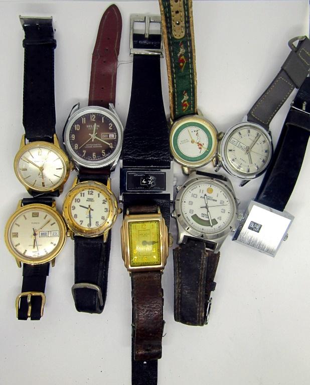 (10) MENS WRISTWATCHES: NELSON, DYNASTY, TIMEX, NEW HAVEN, TROICA, CARAVELLE - UNTESTED - PARTS / REPAIR