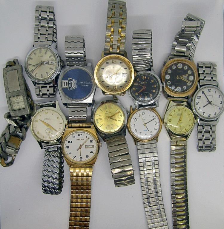 (12) MENS WRISTWATCHES: SEIKO, ELBON, CARAVELLE, TIMEX, NORBER, MEDANA, SAXONY, SPARTAN, - UNTESTED - PARTS/REPAIR