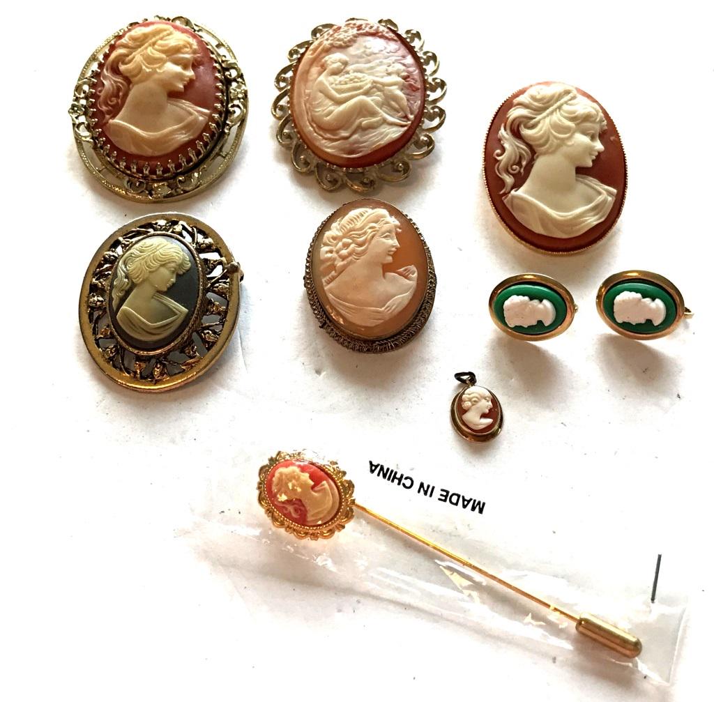 CAMEO LOT- 5 BROOCH 1 PIN 1 (1 of 2)