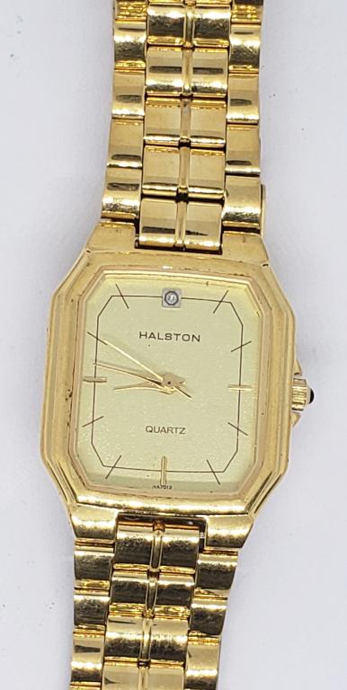 HALSTON QUARTZ MEN'S DRESSY WRISTWATCH: GOLD TONED-UNTESTED