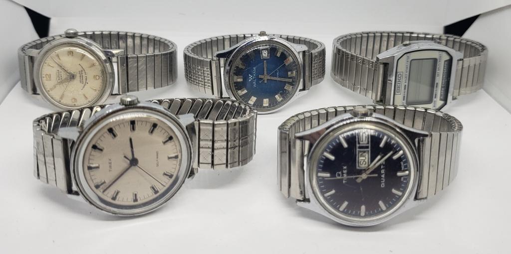5-VINTAGE MEN'S SILVER TONED WRISTWATCHES: (1 of 12)