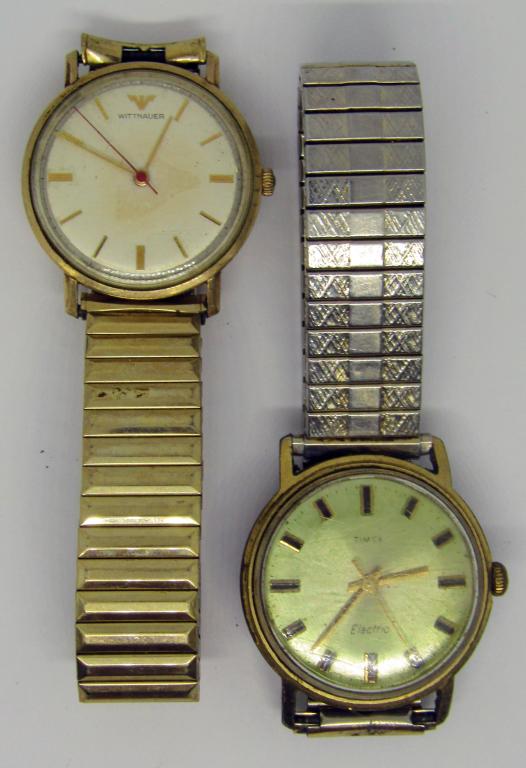 2-VINTAGE MEN'S WRISTWATCHES: (1)WITTNAUER: 10K RGP (1)TIMEX ELECTRIC-UNTESTED-PARTS/REPAIR