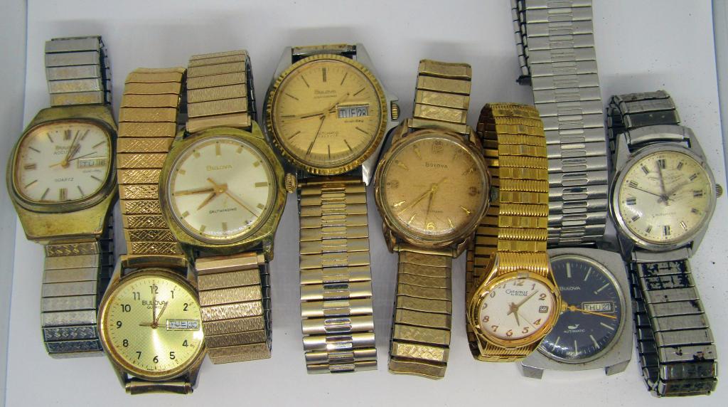 (8) BULOVA WRIST WATCHES; 1 MARKED CARAVELLE;: UNTESTED.