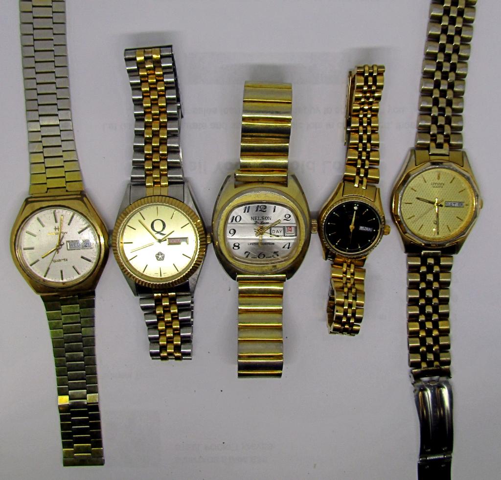 (5)VTG MENS WATCHES!Q,NELSON,HAMILTON,CITZEN: UNTESTED