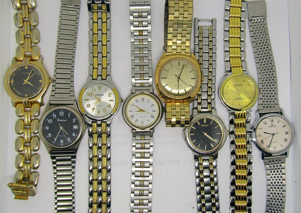 (8) MENS WATCHES; TIMEX, LORUS,SEIKO,GENEVA: UNTESTED