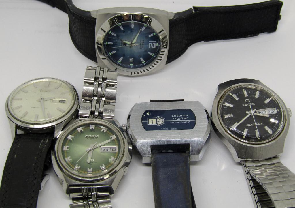 (5) MENS WATCHES; FOSSIL,SEIKO,TIMEX (1 of 4)