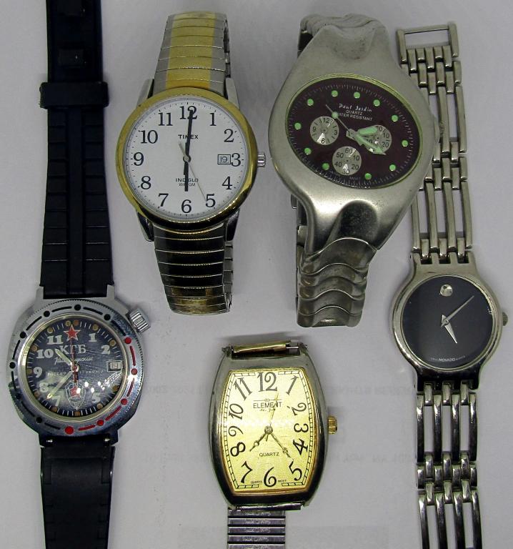 (5) MENS WATCHES; ELEMENT,MOVADO, & MORE!: UNTESTED