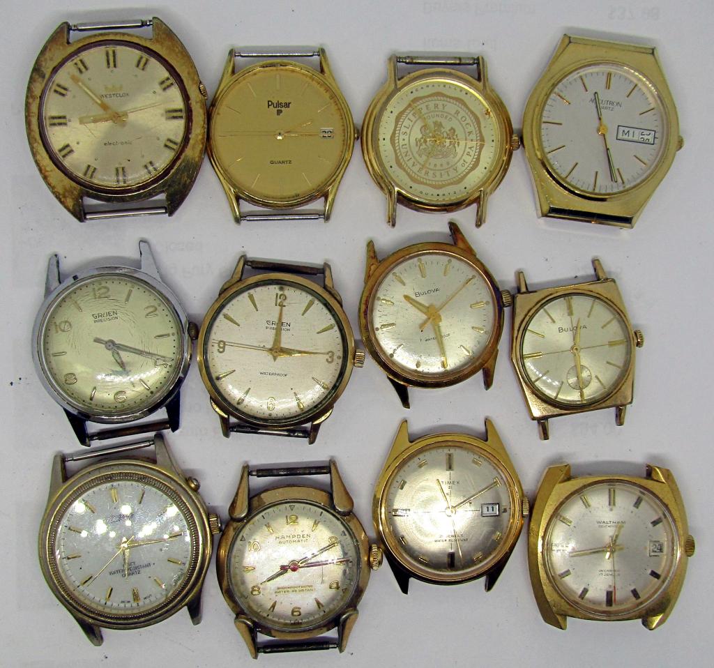 (12) WATCH FACES! GRUEN,PULSAR, AND MORE!: UNTESTED