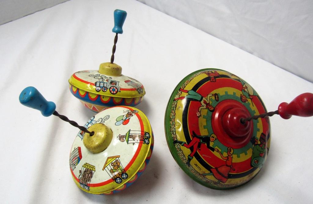 (3) OHIO ART SPINNING TOPS - TIN TOYS (1 of 4)