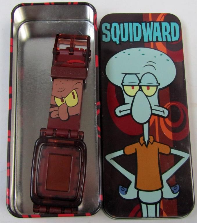 SPONGE BOB Squidward Character Watch: 2004 Viacom spongebob squarepants wristwatch in tin case.