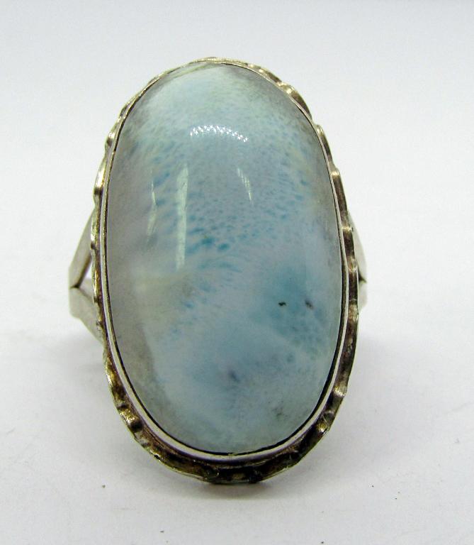 STERLING SPLIT SHANK RING WITH MILKY BLUE (1 of 4)