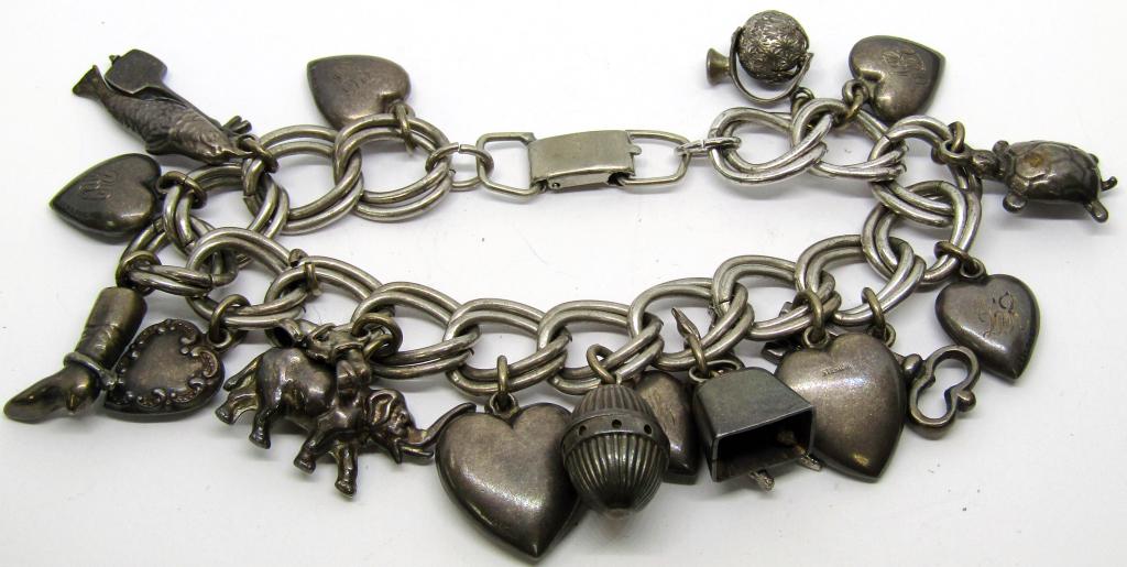 Sterling Charm Bracelet with 19 charms (1 of 3)