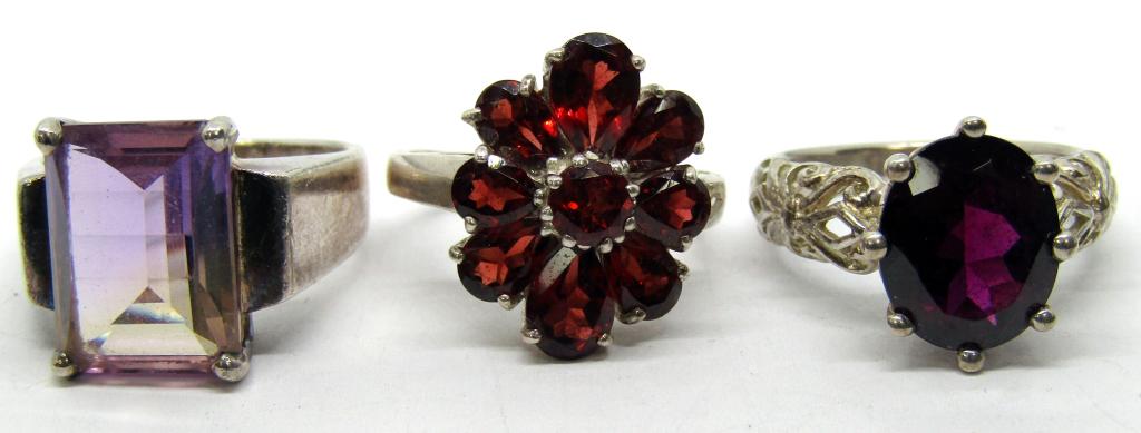 3  Sterling Rings with big Jewel toned stones (1 of 5)