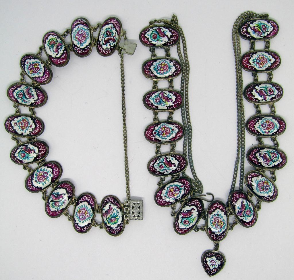 Vintage Sterling Enamel necklace bracelet set: DWT 24.6