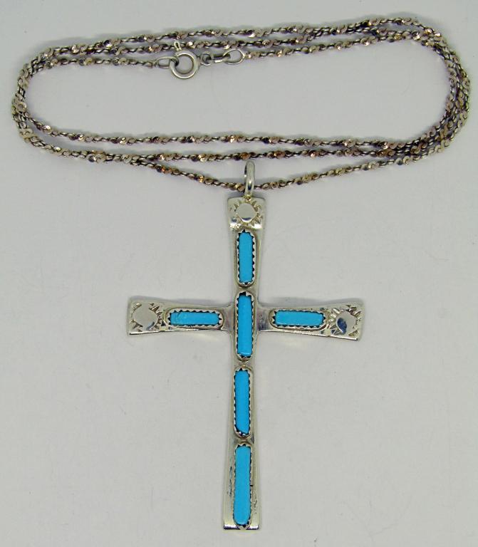 Native American Turquoise Cross Sterling Necklace (1 of 3)