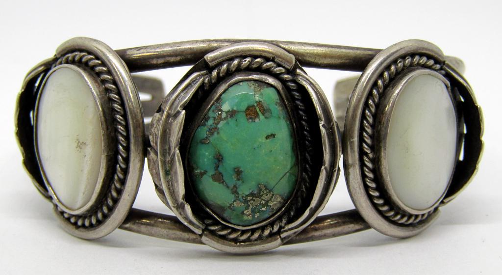 Vintage 3 Stone Southwestern Sterling cuff bracele (1 of 4)