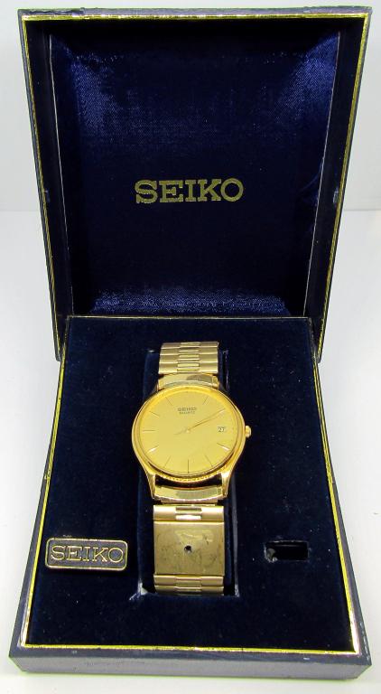 Vintage Quartz Seiko With Date Gold Tone Watch!: UNTESTED IN BOX!