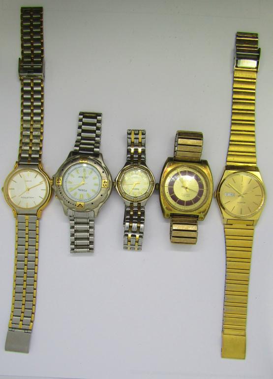 (5) GOLD-TONED WATCHES; SEIKO, HALSTON, FOSSIL!: UNTESTED