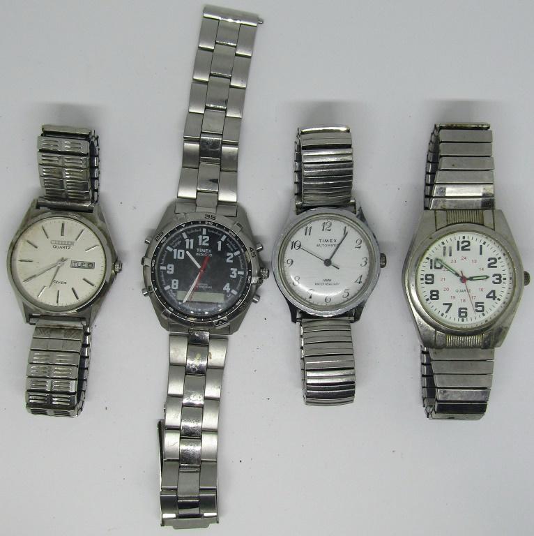 (4) SILVER TONED WRISTWATCHES! TIMEX, CITIZEN!: UNTESTED