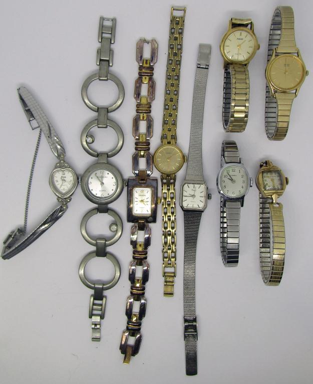 (10) LADIES WRIST WATCHES; BULOVA, SEIKO,: TIMEX, PUSAR, RUMOURS, GRUEN; UNTESTED.