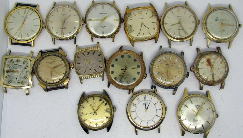 (15) WRISTWATCH FACES! BENRUS,BULOVA,SEIKO+: UNTESTED!