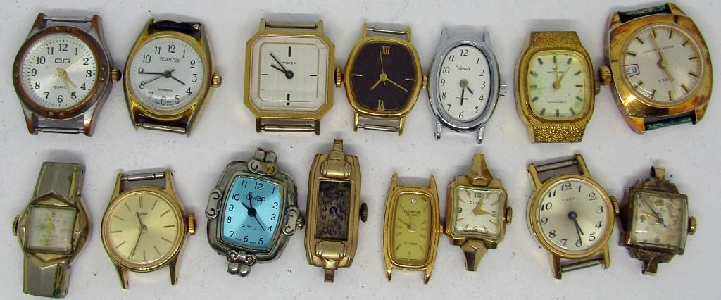 (15) WRISTWATCH FACES! GENEVE,BULOVA,SEIKO+: UNTESTED