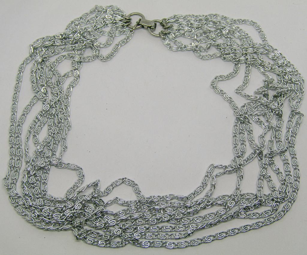 SARAH COVENTRY MULTI-CHAIN NECKLACE: SILVER TONED CHOKER STYLE - NICE