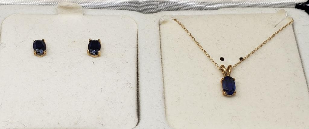 10k GOLD & SAPPHIRE NECKLACE & EARRING SET (1 of 4)
