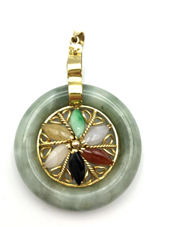 14K GOLD JADE CIRCLE PENDANT W MULTI (1 of 4)