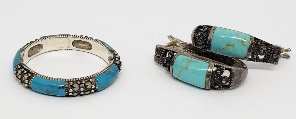SET! MARCASITE STERLING RING WITH TURQUOISE (1 of 5)