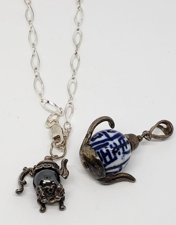 STERLING CHARM BRACELET WITH (2)TEAPOT CHARMS: TOTAL 6.9 DWT