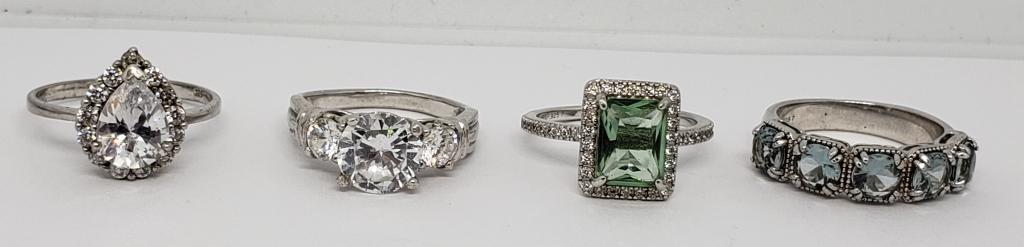 4-STERLING FASHION BLING RINGS-LIGHT BLUE STONES (1 of 9)