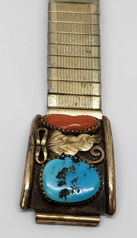 PAIR OF GOLD TONED STERLING WATCH TIPS WITH (1 of 4)