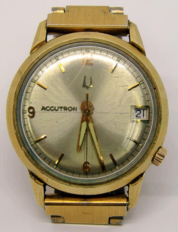 VTG BULOVA ACCUTRON 14K GOLD FILLED WATCH: UNTESTED, WATERPROOF, GOLD TONED.
