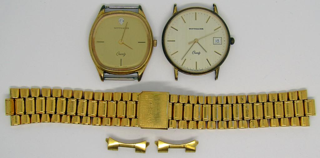 (2) WITTNAUER SWISS MADE QUARTZ WRIST WATCH FACES;: IUNTESTED, INCLUDES GOLD TONED BAND!